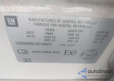 2010 Cadillac Cts Sedan из США, поврежденный, VIN 1G6DA5EG7A0145977